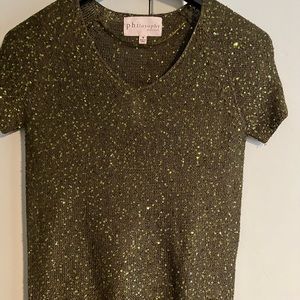 Preloved, Stretch Knit, Olive green, Sequin Top, Size M